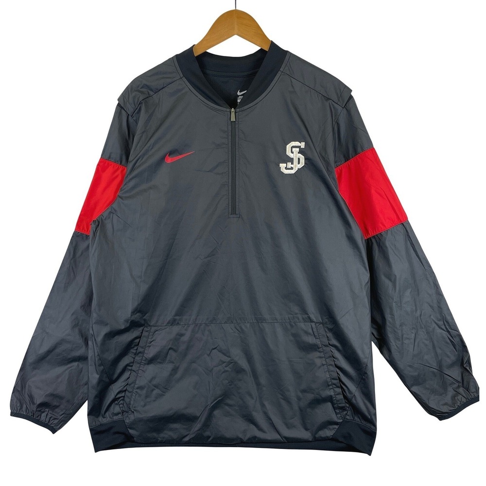 Nike Baseball Pullover Windbreaker Jacket Mens XL Black Red Swoosh Athletic